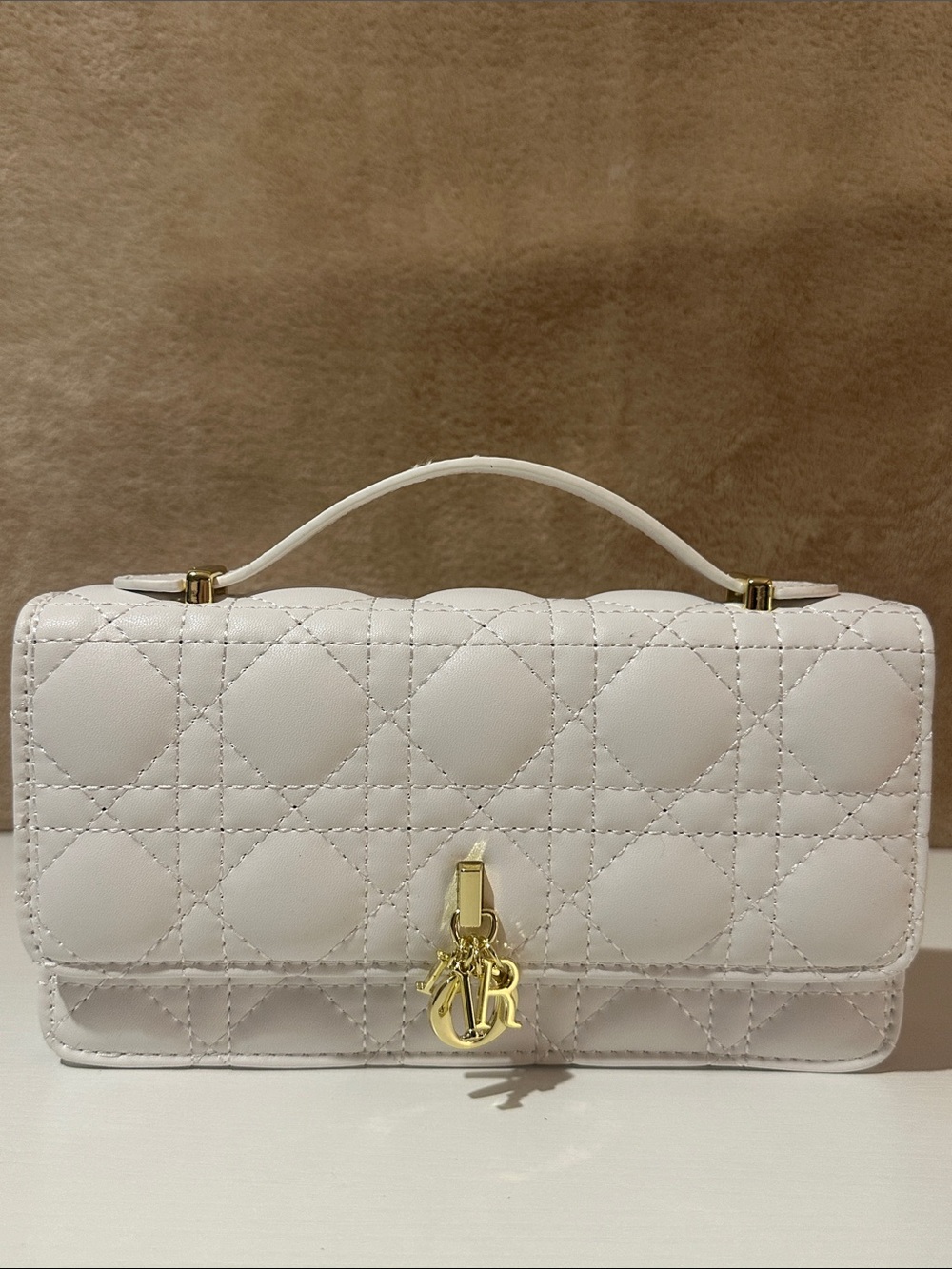 Women’s elegant Designer-Inspired Quilted White Top-Handle Bag with Gold Charm